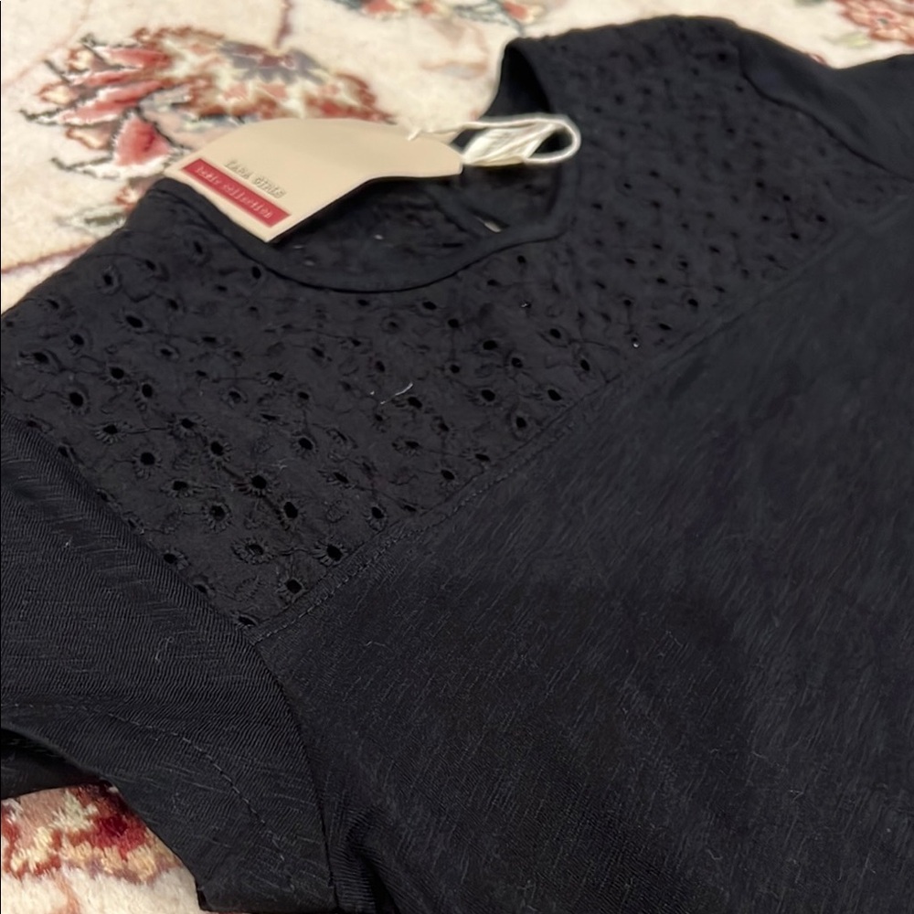 Girls Zara Tshirt Black Eyelet Size 9/10